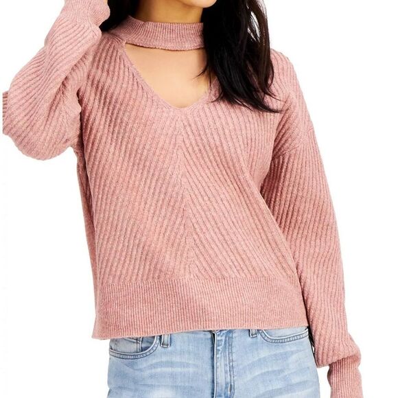 HOOKED UP BY IOT women Juniors' Mossy Choker Sweater rose XS - Picture 4 of 14